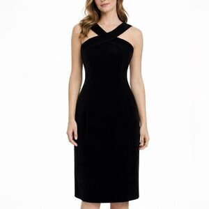 Victor Costa Velvet Midi Dress Women's 12 Black Evening Cocktail Classic Chic